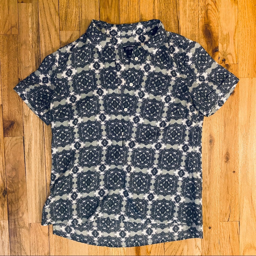 J. Crew Geometric Printed Short Sleeve Half Button Down